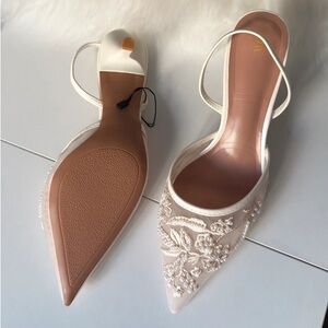 Zara White Floral Embroidered Heels